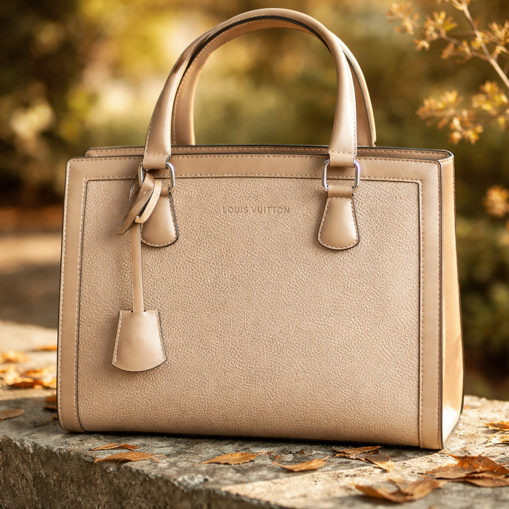 a beige Louis Vuitton top-handle handbag