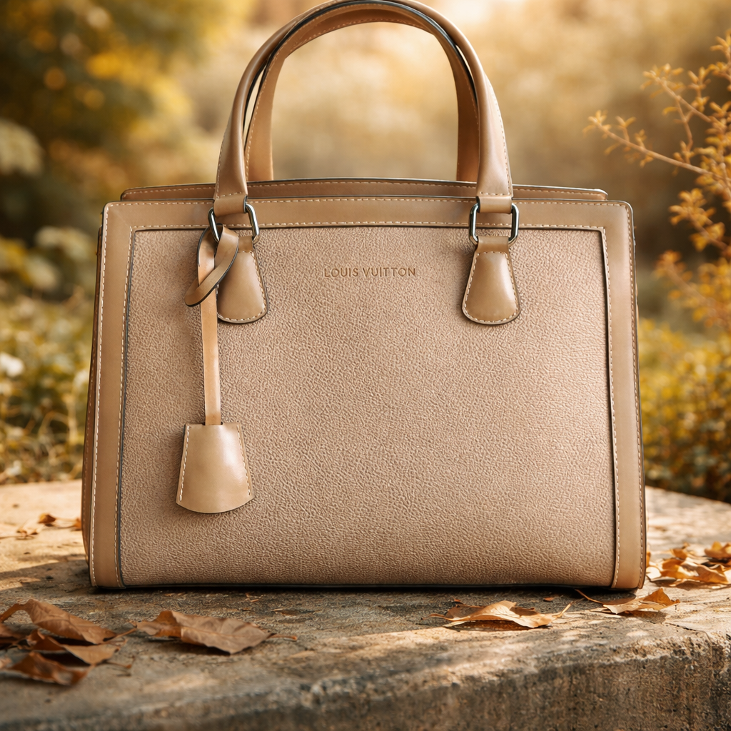 a beige Louis Vuitton top-handle handbag