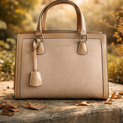 a beige Louis Vuitton top-handle handbag