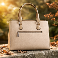 a beige Louis Vuitton top-handle handbag