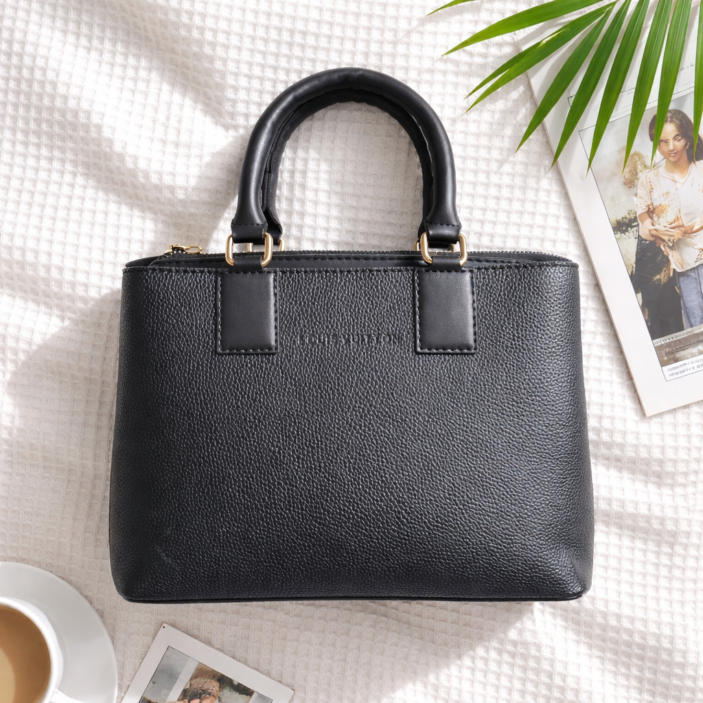 Louis Vuitton black leather satchel bag. 