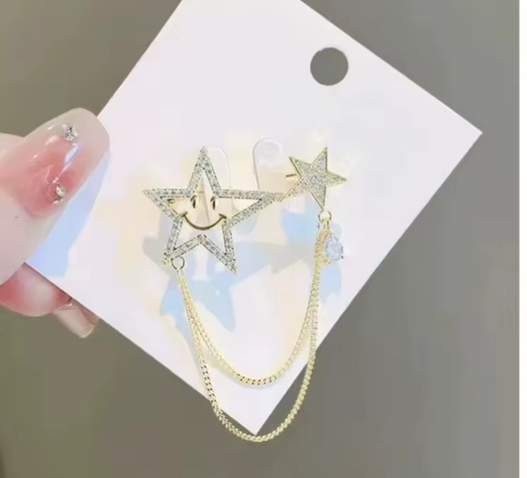 Crystal Star Tassel Brooch Pin