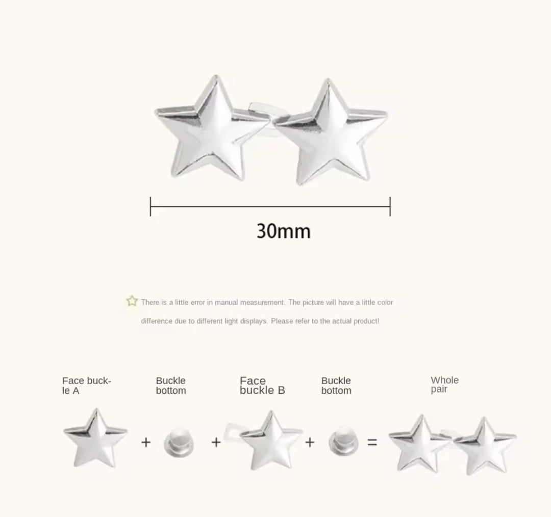 These star-shaped pins are adjustable, detachable jean waist tighteners designed to be used without sewing or tools.