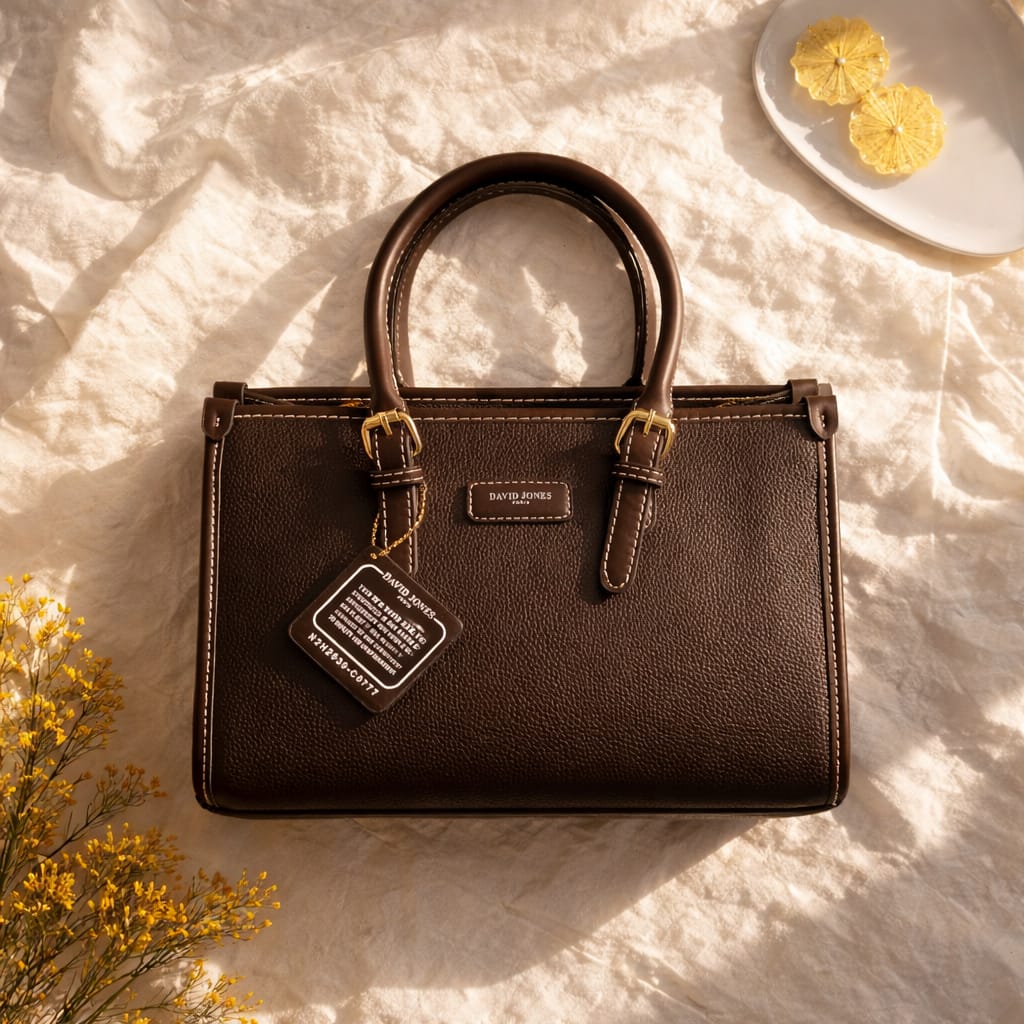 David Jones double-buckled faux leather shoulder bag.